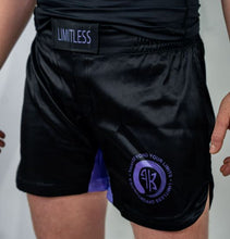 Load image into Gallery viewer, LIMITLESS FEMALE SHORTS - BLACK/PURPLE (LIMITED STOCK)
