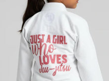 Load image into Gallery viewer, "JUST A GIRL" VOID 2.0 FEMALE GI - WHITE (IBJJF LEGAL)
