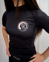 Load image into Gallery viewer, LIMITLESS S/S FEMALE RASH GUARD - BLACK/PALE PINK
