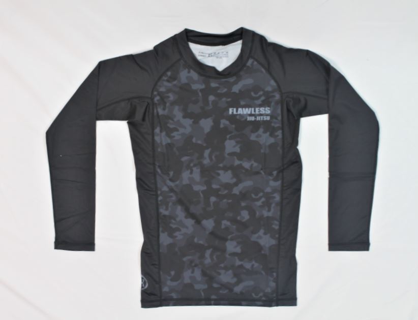 ADULTS BLACK CAMO L/S RASH GUARD - UNISEX